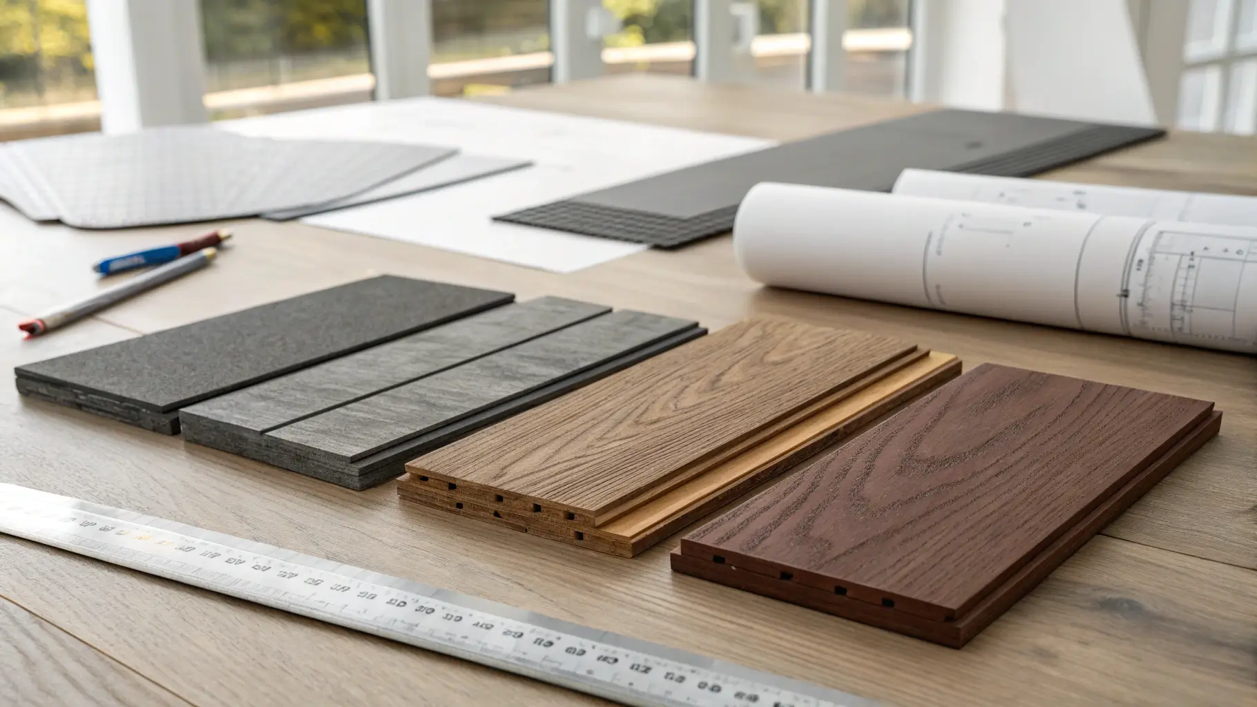 Sampel material WPC dan komposit tahan air serta anti rayap.